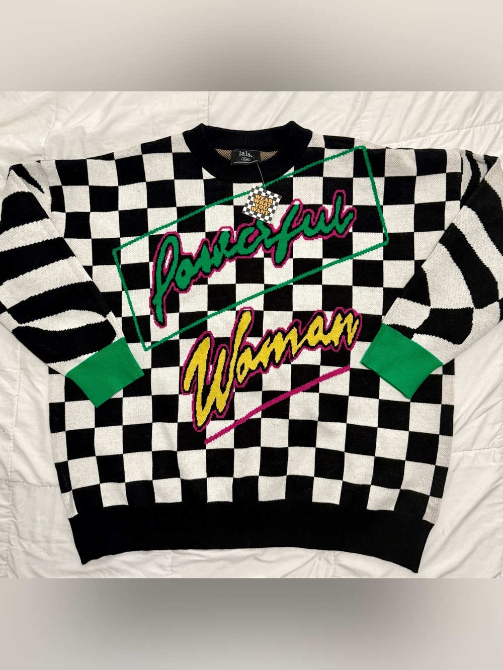 Dressed in LALA Powerful Woman Grand Prix Checkerboard Oversized Sweater NWT - Picture 5 of 9